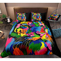 Tiger Print 3-Piece Duvet Cover Set Hotel Bedding Sets Comforter Cover with Soft Lightweight Microfiber,  Include 1 Duvet Cover,  2 Pillowcases for Double/Queen/King(1 Pillowcase for Twin/Single)