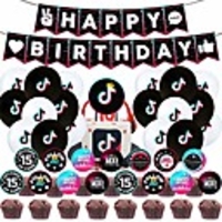 tik tok birthday party decorations, tik tok party supplies - tik tok happy birthday cake topper and tik tok birthday banner for girl