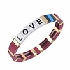 tile enamel love bracelet - letter alphabet soup bracelet colorblock bracelet elastic rectangle bracelet bead tile bracelets for women men stackable gold tila bracelets (burgundy wine red)