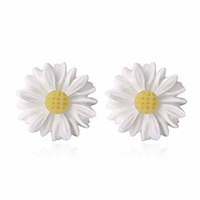 tiny resin daisy flower stud earrings for women,  post earrings with 925 sterling silver pin for sensitive ears (white)