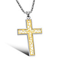 Titanium 316L Stainless Steel Jesus Resurrection Cross Pendant Necklace Gold With Gift Box