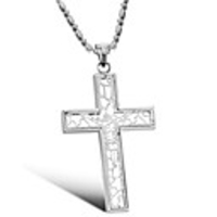 Titanium 316L Stainless Steel Jesus Resurrection Cross Pendant Necklace Silver With Gift Box