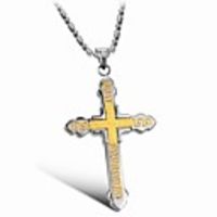 Titanium 316L Stainless Steel Sand Blasting Cross Pendant Necklace 18K Gold With Gift Box