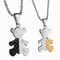 Titanium 316L Stainless Steel Bear Couple Pendants Necklace With Gift Box