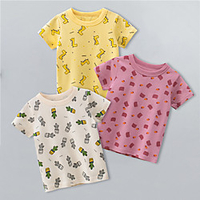 Toddler Little Boys Short Sleeve Cactus Dinosaurs Graphic T-Shirts Top Tee Size for 3-7 Years