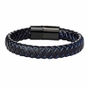 Top Grain Cowhide Braided Black Blue Leather Steel Bracelet for Men