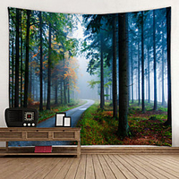 Trail Between fir Trees Digital Printed Tapestry Decor Wall Art Tablecloths Bedspread Picnic Blanket Beach Throw Tapestries Colorful Bedroom Hall Dorm Living Room Hanging