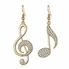 treble eighth music clef note fish hook dangle earrings, gold