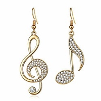 treble eighth music clef note fish hook dangle earrings, gold