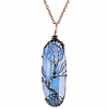 tree of life 7 chakra gemstone copper wire wrap irregular clear quartz point crystal pendant necklace(bronze titanium coated blue)