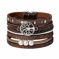 tree of life boho multilayer leather wrap bracelet for women shiny magnetic clasp bracelet jewelry for girl (brown) miniinthebox