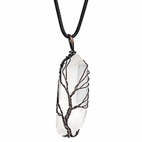tree of life chakra crystal wire wrapped natural clear quartz healing crystal point pendant necklace for women