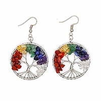 tree of life drop dangle crystal earrings jewelry beads handmade wire wrapped birthstone gemstone chakra jewelry best gifts (silver)