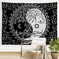 trippy sun and moon tapestries bohemian hippie black and white tapestry psychedelic yin yang wall art tree of life wall hanging blanket bedspread table cloth for bedroom dorm 80 w x 60l