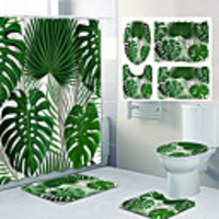 Tropical Leaves Pattern PrintingBathroom Shower Curtain Leisure Toilet Four-Piece Design