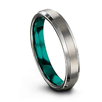 tungsten carbide wedding band ring 4mm for men women teal interior with grey exterior bevel edge brushed polished comfort fit anniversary size 7