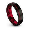 tungsten carbide wedding band ring 6mm for men women red interior with red offset line dome black brushed polished comfort fit anniversary size 4.5