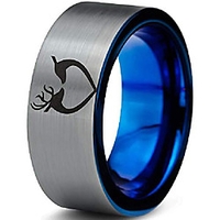 tungsten deer love band ring 8mm men women comfort fit blue flat cut brushed gray polished size 7.5