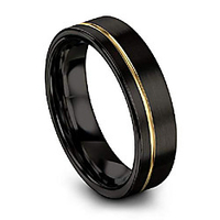 tungsten wedding band ring 6mm for men women 18k yellow gold plated flat cut off set line black brushed polished size 8.5