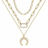 turandoss layered paperclip chain necklace for women,  14k gold plated dainty crescent moon pendant adjustable link chain necklace oval choker paperclip chain necklaces for women ideal gifts