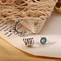 Turquoise Earrings Ear Clips Hollow Out Sweet Heart Vintage European Earrings Jewelry Silver For Christmas Halloween Street Date Festival