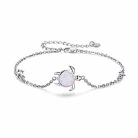 turtle bracelet 925 sterling silver opal turtle jewelry sea turtle bracelet ocean nature bracelet turtle gift for her for women (a-white opal)