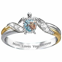 turtle statement ring mom loves you forever,  diamond microinlaid zircon female ring jewelry,  health and longevity sea turtle birthstone ring,  women girls mother day gift jewelry (ring size: 10)