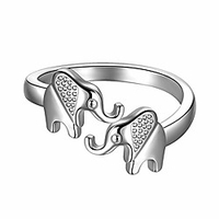 two elephant adjustable rings silver plated cute double elephant animals open ring jewelry for women and men kr0033w
