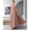 Two Piece A-Line Mother of the Bride Dress Elegant Jewel Neck Ankle Length Chiffon Lace Sleeveless with Pleats Appliques 2020