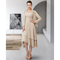 Two Piece A-Line Mother of the Bride Dress Elegant Jewel Neck Asymmetrical Chiffon Sleeveless with Ruffles Tier Appliques 2020