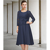 Two Piece A-Line Mother of the Bride Dress Elegant Jewel Neck Knee Length Chiffon Lace 3/4 Length Sleeve with Bow(s) Appliques 2020