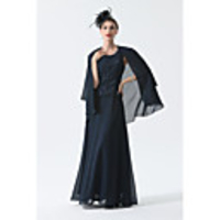 Two Piece A-Line Mother of the Bride Dress Elegant Square Neck Floor Length Chiffon 3/4 Length Sleeve with Embroidery 2020 Mother of the groom dresses