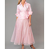 Two Piece A-Line Mother of the Bride Dress Elegant V Neck Floor Length Organza Taffeta Half Sleeve with Ruching 2020