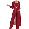 Two Piece A-Line Mother of the Bride Dress Elegant Vintage Jewel Neck Floor Length Chiffon Long Sleeve with Pleats 2020