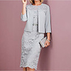 Two Piece A-Line Mother of the Bride Dress Wrap Included Jewel Neck Knee Length Lace Long Sleeve with Lace 2020