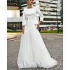 Two Piece A-Line Wedding Dresses Jewel Neck Floor Length Satin Tulle 3/4 Length Sleeve Country with 2020