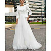 Two Piece A-Line Wedding Dresses Jewel Neck Floor Length Satin Tulle 3/4 Length Sleeve Country with 2020