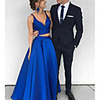 Two Piece Elegant Minimalist Wedding Guest Formal Evening Dress V Neck Sleeveless Floor Length Satin with Sleek Pleats 2020