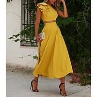 Two Piece Elegant Vintage Cocktail Party Formal Evening Dress Jewel Neck Sleeveless Ankle Length Satin with Ruffles 2021 miniinthebox
