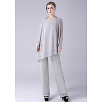 Two Piece Jumpsuits Mother of the Bride Dress Elegant Sweet Scoop Neck Floor Length Chiffon Sleeveless with Beading 2020