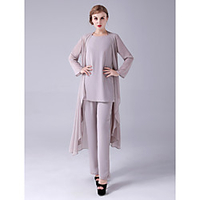 Two Piece Jumpsuits Mother of the Bride Dress Plus Size Elegant Jewel Neck Floor Length Chiffon Sleeveless with Tier 2020