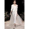 Two Piece Jumpsuits Wedding Dresses One Shoulder Floor Length Stretch Satin Half Sleeve Simple with Split Front 2020