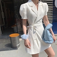 Two Piece Minimalist Elegant Homecoming Graduation Dress Notch lapel collar Short Sleeve Short / Mini Stretch Fabric with Bow(s) 2021 miniinthebox