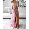 Two Piece Minimalist Sexy Holiday Prom Dress Off Shoulder Sleeveless Floor Length Chiffon with Pleats Split 2020