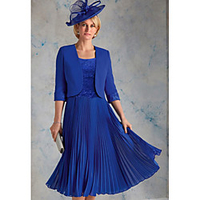 Two Piece Mother of the Bride Dress Elegant Luxurious Wrap Included Scoop Neck Tea Length Chiffon 3/4 Length Sleeve with Lace Ruching 2021 miniinthebox
