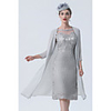 Two Piece Mother of the Bride Dress Vintage Sexy Plus Size Jewel Neck Tea Length Chiffon 3/4 Length Sleeve with Lace 2020 Mother of the groom dresses
