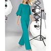 Two Piece Pantsuit / Jumpsuit Mother of the Bride Dress Elegant Jewel Neck Floor Length Chiffon Half Sleeve with Pleats 2020