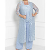 Two Piece Pantsuit / Jumpsuit Mother of the Bride Dress Elegant Vintage Jewel Neck Floor Length Chiffon Lace 3/4 Length Sleeve with Appliques 2020