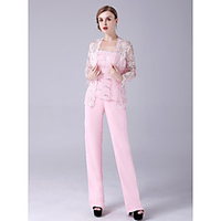 Two Piece Pantsuit / Jumpsuit Mother of the Bride Dress Plus Size Elegant Square Neck Floor Length Chiffon Lace Sleeveless with Lace 2020