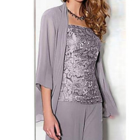 Two Piece Pantsuit / Jumpsuit Mother of the Bride Dress Wrap Included Square Neck Floor Length Chiffon 3/4 Length Sleeve with Appliques Ruching 2021 miniinthebox